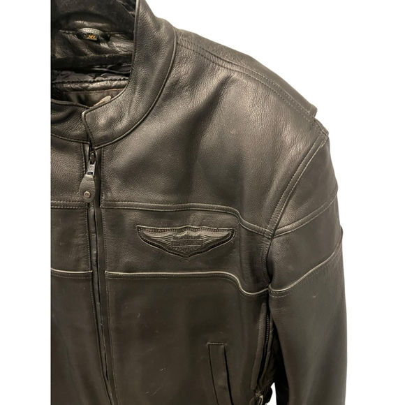 Harley Davidson Motorcycle Black Leather Riding Jacket Size XL Zip Armor Biker - Picture 2 of 11
